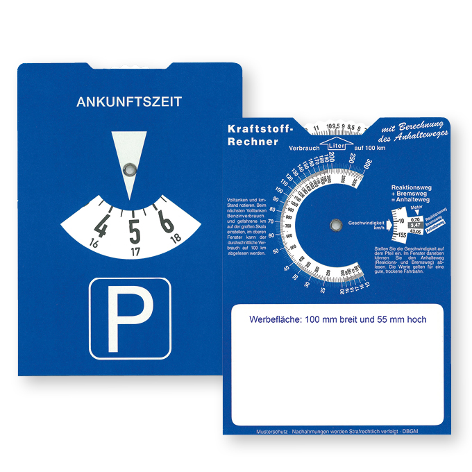 Parkscheibe mit Benzinrechner